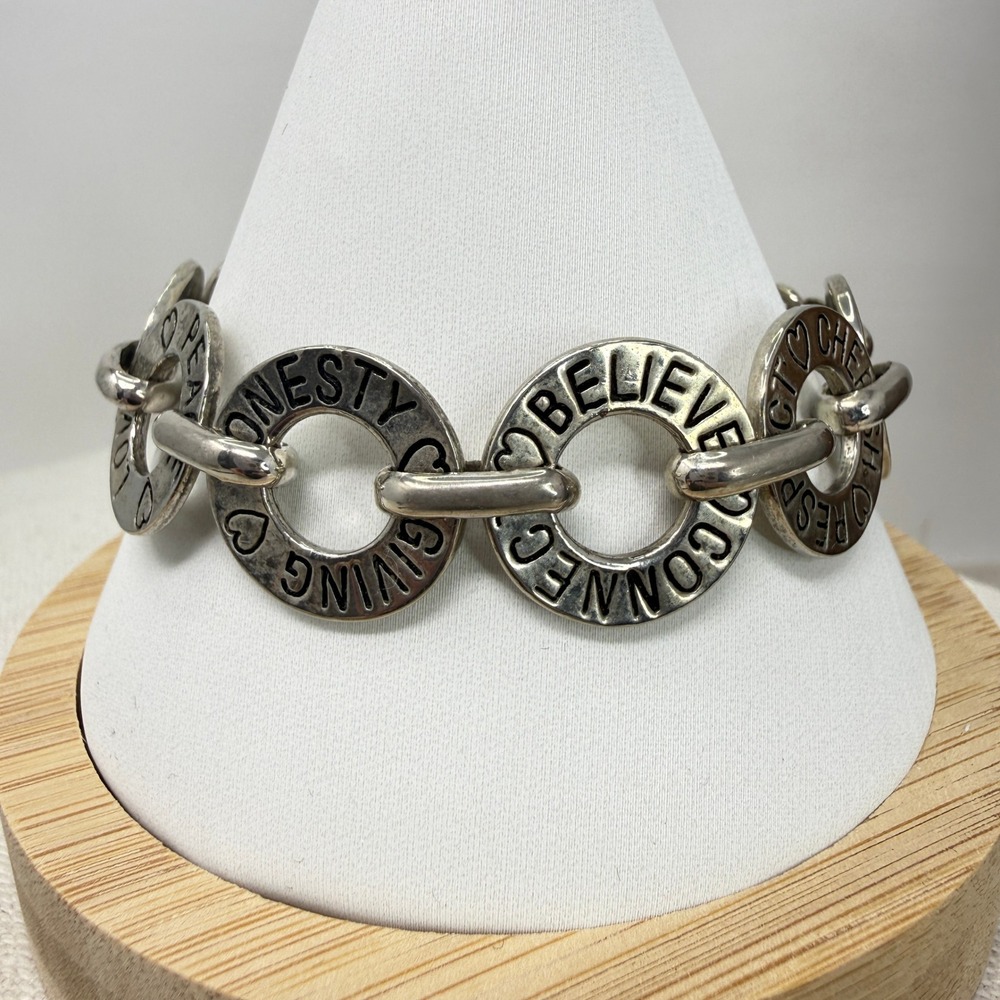 Cookie Lee Inspirational Bracelet Words Hearts Toggle Clasp Silver Tone